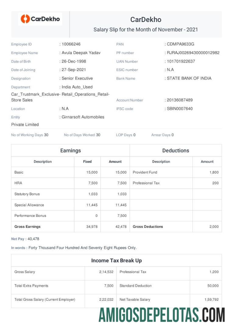 Para download Modelo de recibo de pagamento CarDekho em formatos Word e PDF.pdf, 1